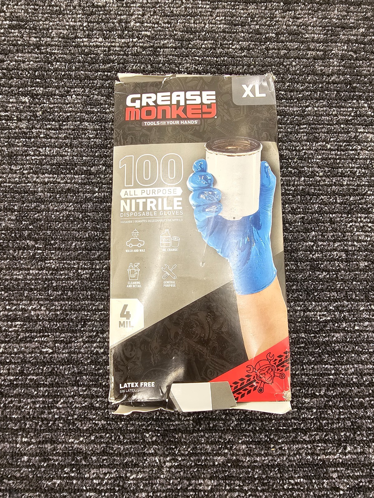 (QTY 500) Grease Monkey Disposable Gloves Nitrile All Purpose, Latex Free, 4MIL