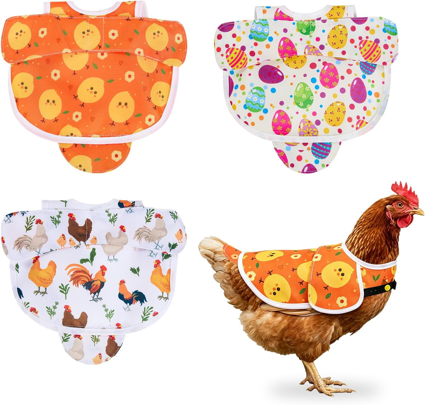 3PCS Chicken Saddles for Hens, Chicken Apron Hen Saddle with Adjustable Strap