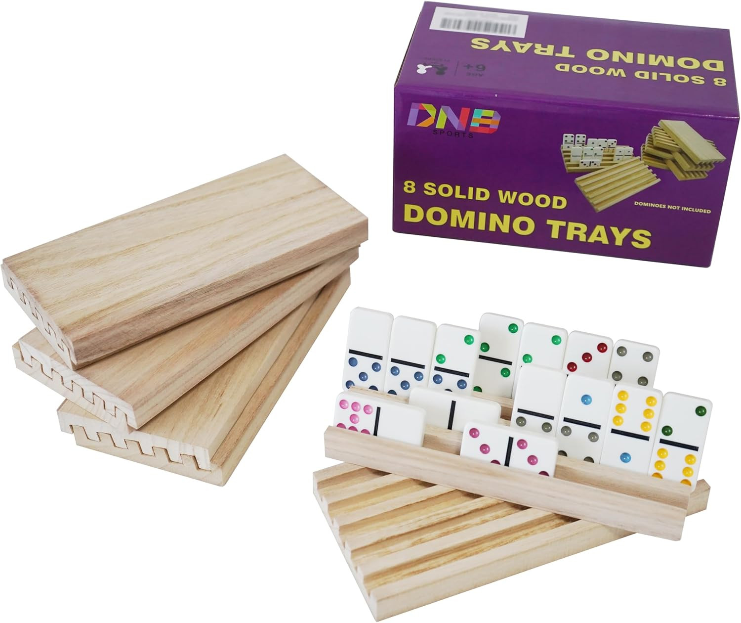 DNB Wooden Domino Racks Trays - Set of 8 Holders 5 Slots per Holder - Dominoes N