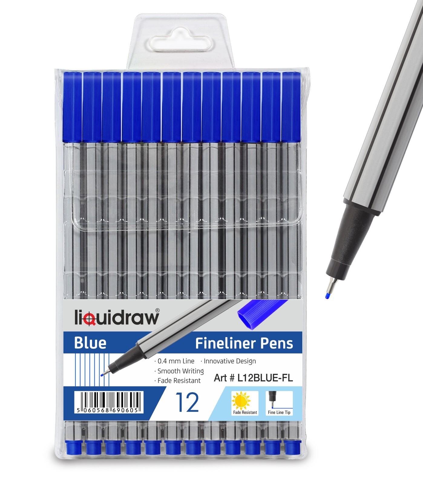 12 BLUE FINELINER PENS SET FINE POINT PENS 0.4MM FINELINERS BLUE COLOURED PENS