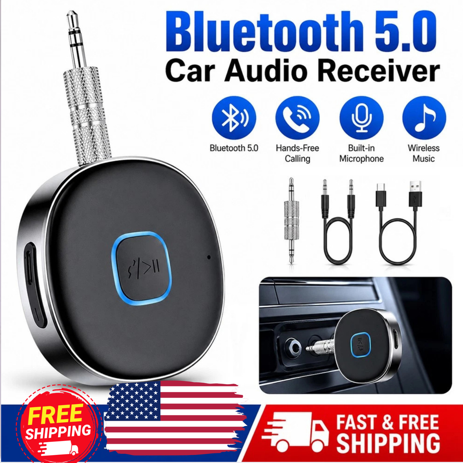 Portable 3.5mm Aux Car Adapter Bluetooth Wireless Audio Receiver Car/Home Stereo