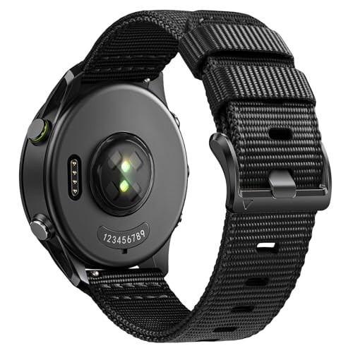 Rugged Nylon Watch Bands Compatible with Garmin Vivoactive 3/5/6 20mm Black