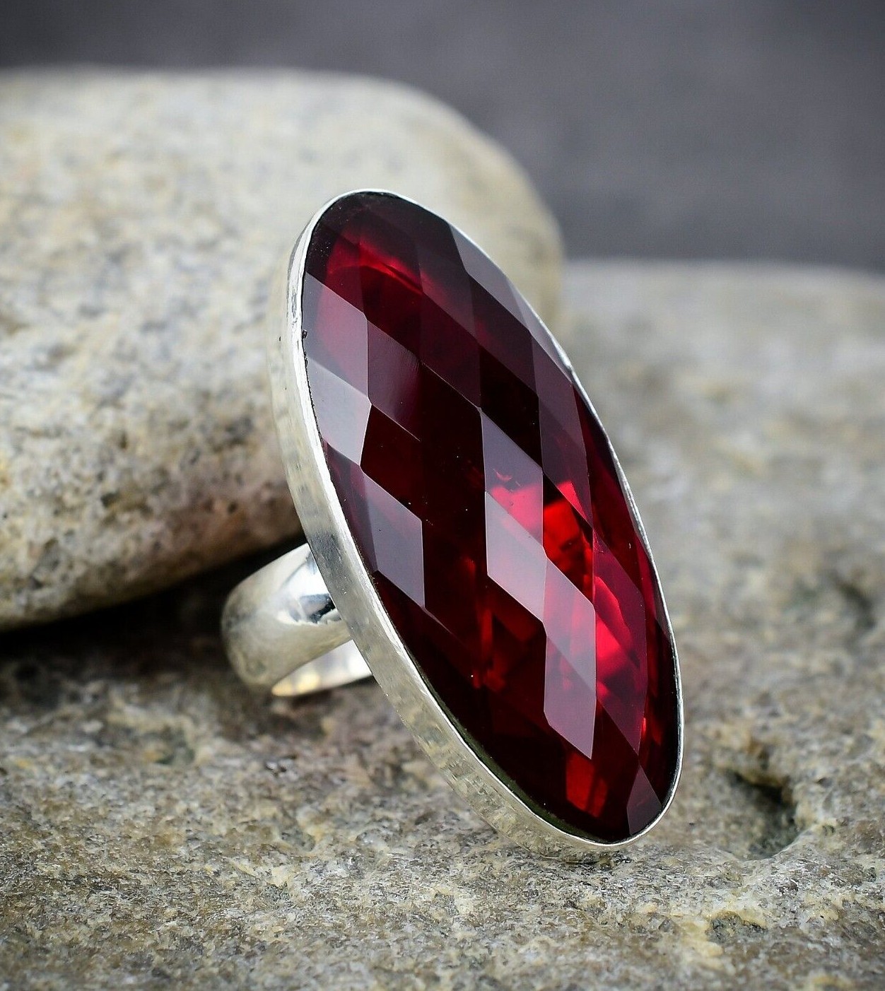 Faceted Red Garnet Gemstone Handmade 925 Sterling Silver Beautiful Jewelry Ring