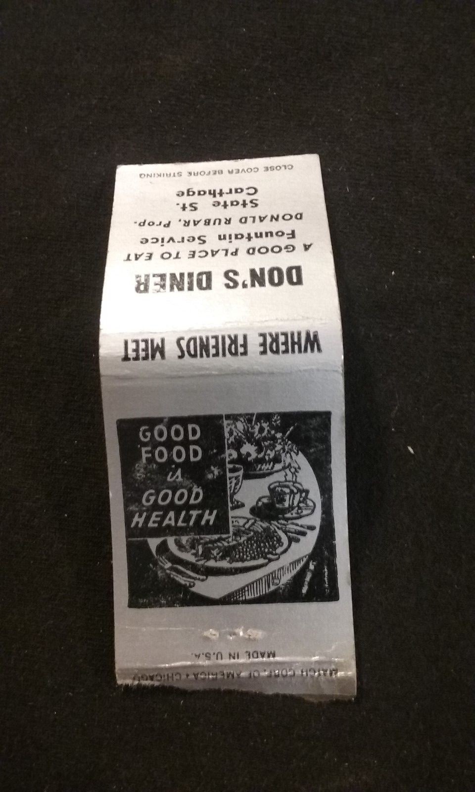 Don's Diner Good Food is Good Health State St. Carthage New York Matchbook Cover
