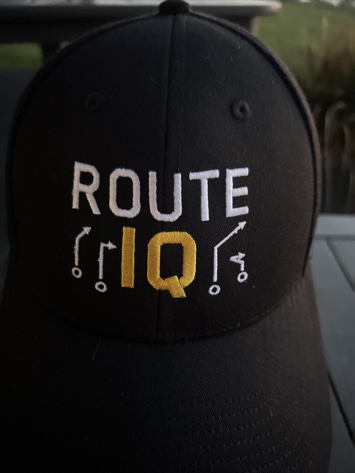 Route IQ w Arrows Black Hat Cap w Gold White Adidas Hook Loop NWT