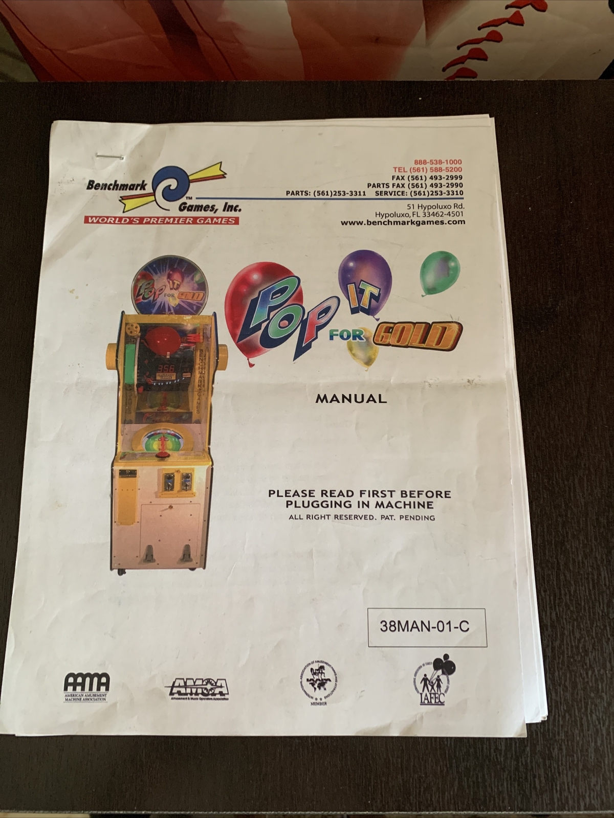 original  arcade video game owners manual Pop It For Gold Benchmark Games￼