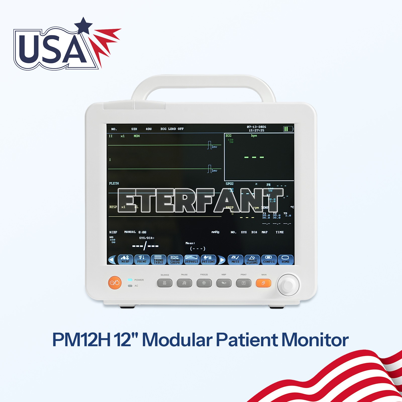 12" Modular 6Parameter Patient Monitor Vital Sign, Optional modules: EtCO2 & IBP