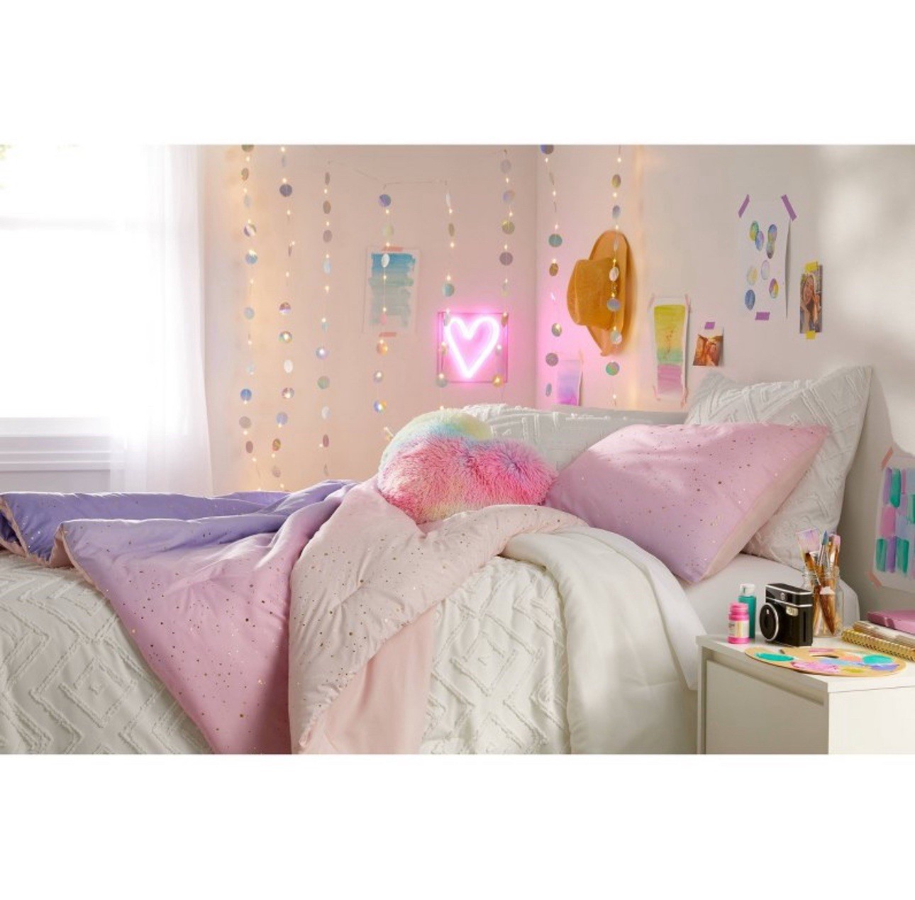 🔥NEW🔥 Teen Iridescent Heart Acrylic Box Novelty Table Lamp Pink