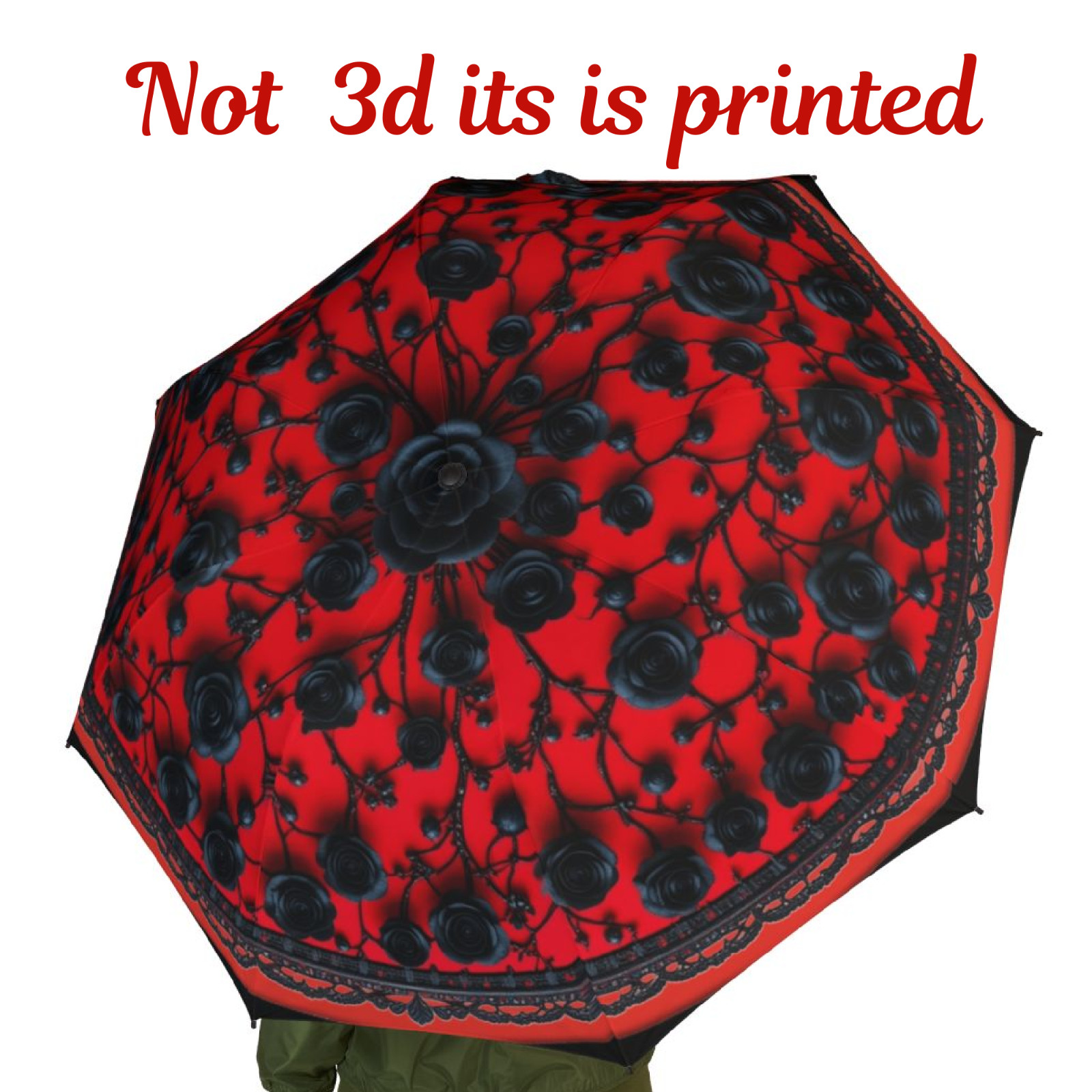Red Black Gothic Umbrella Waterproof Folding Compact Flower Printed Umbrella