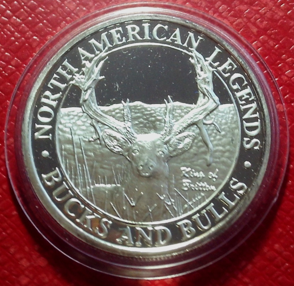 King of Brittou Round-North American Legends-Bucks & Bulls 1 Troy oz.999 Silver