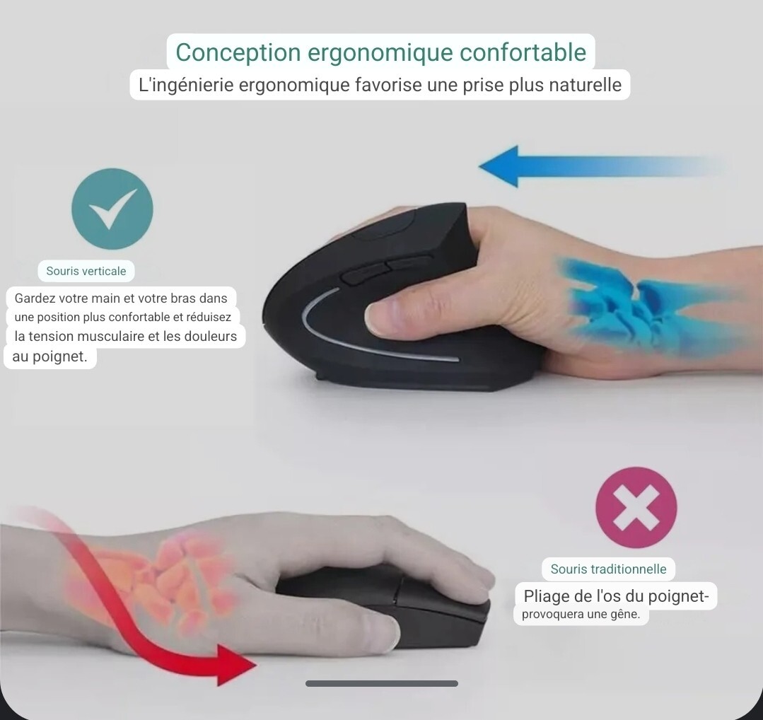 Wireless Ergonomic Optical Mouse Battery Bluetooth 800/1200/1600DPI