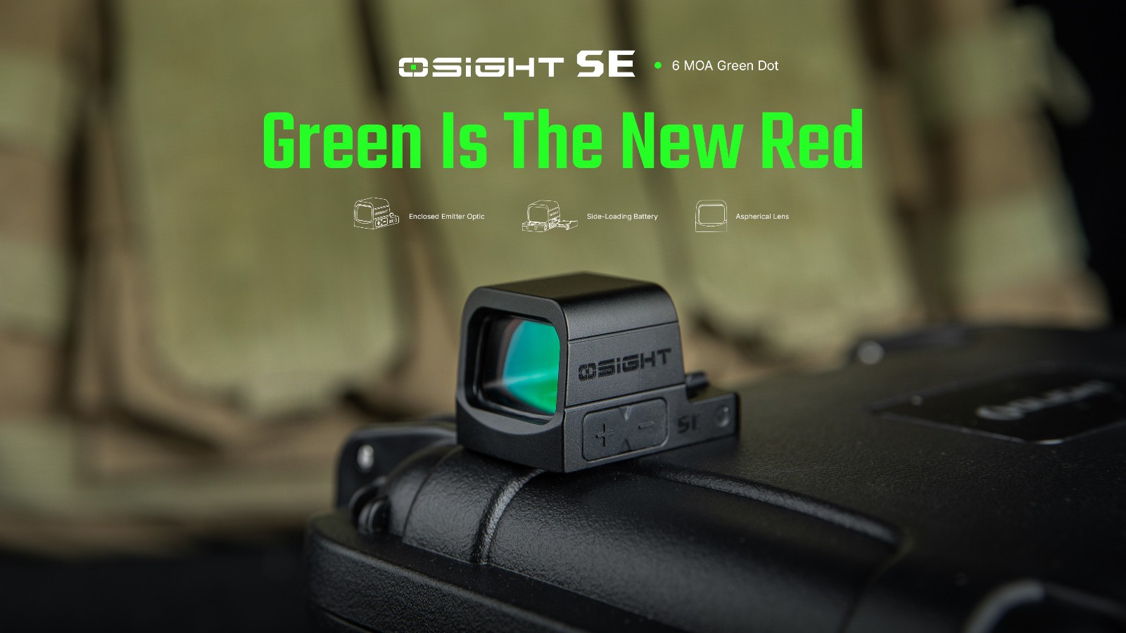 Olight Osight SE RMSc Footprint Enclosed 6 MOA Green Dot Sight, Side-Loading Bat