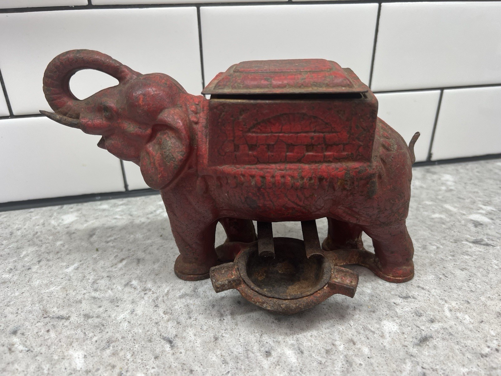 Antique Rare Antique Cast Iron Elephant Mechanical Cigarette Roller Dispenser