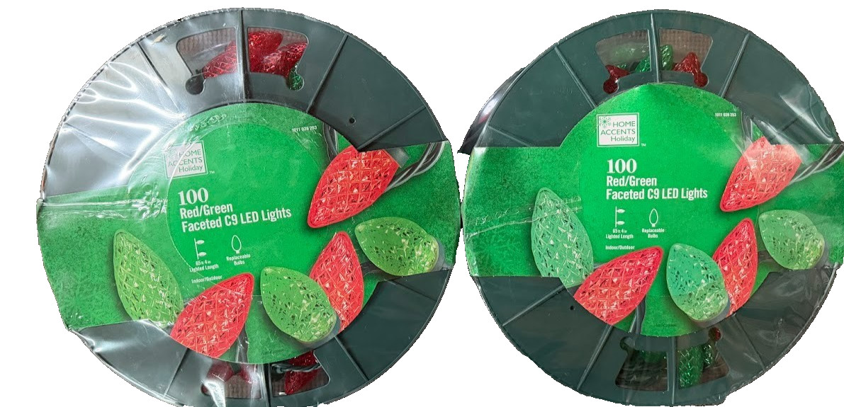 Set of 2 HOME ACCENTS HOLIDAY 1011028253 100CT RED/GREEN FACETED C9 LED 65' Reel