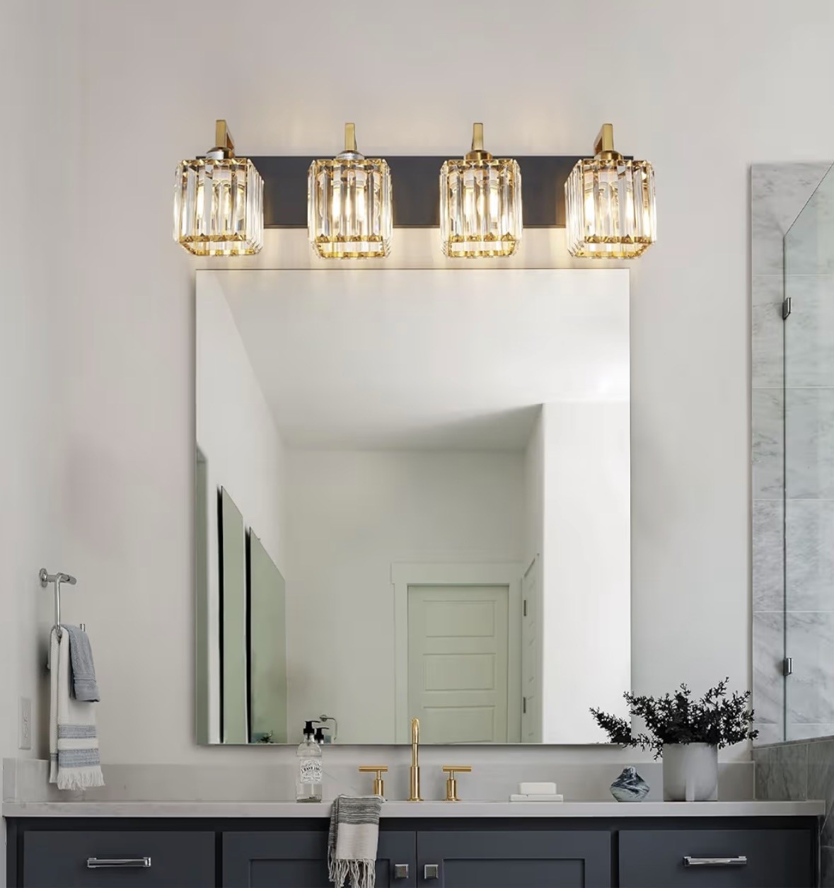 Modern Bathroom Vanity Light 4-Lights Black Gold Crystal Wall Lamp!!!