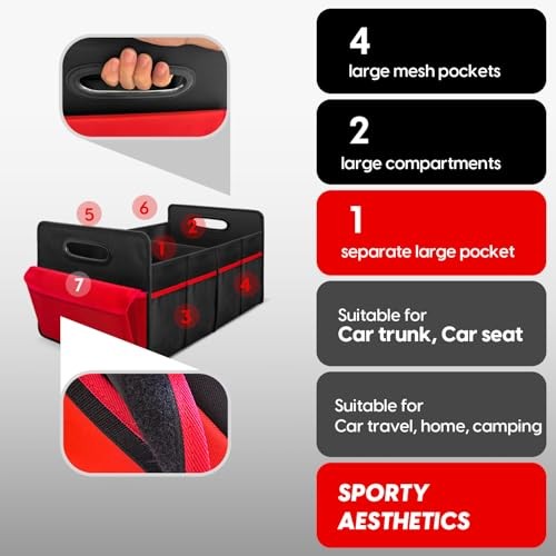 Car Trunk Organizer Cargo Organizer Large red pockets,Trunk Medium BLACK