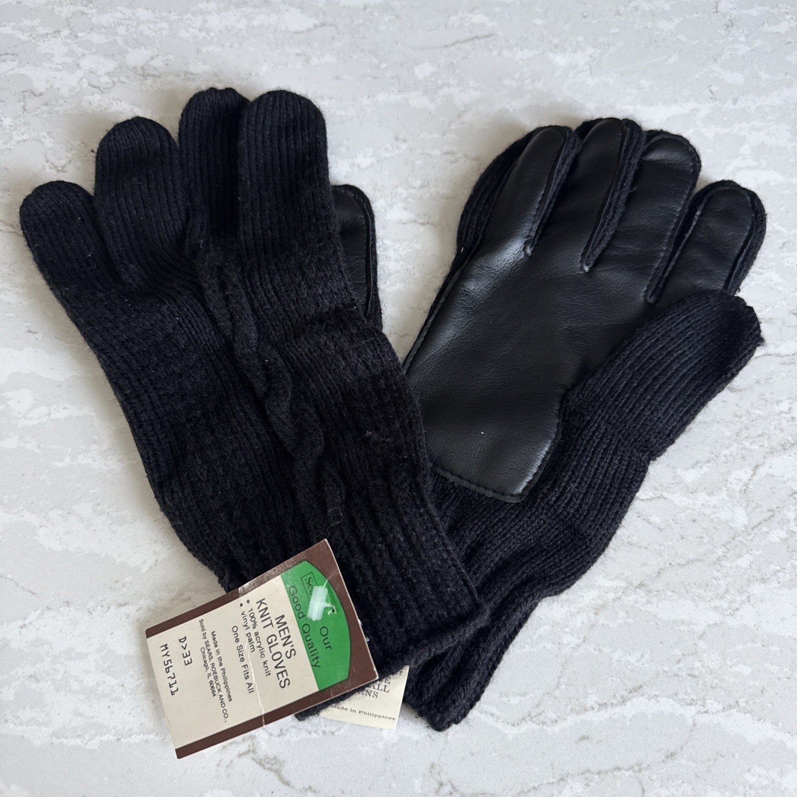 Vintage NWT Sears Men’s Knit Gloves Black One Size
