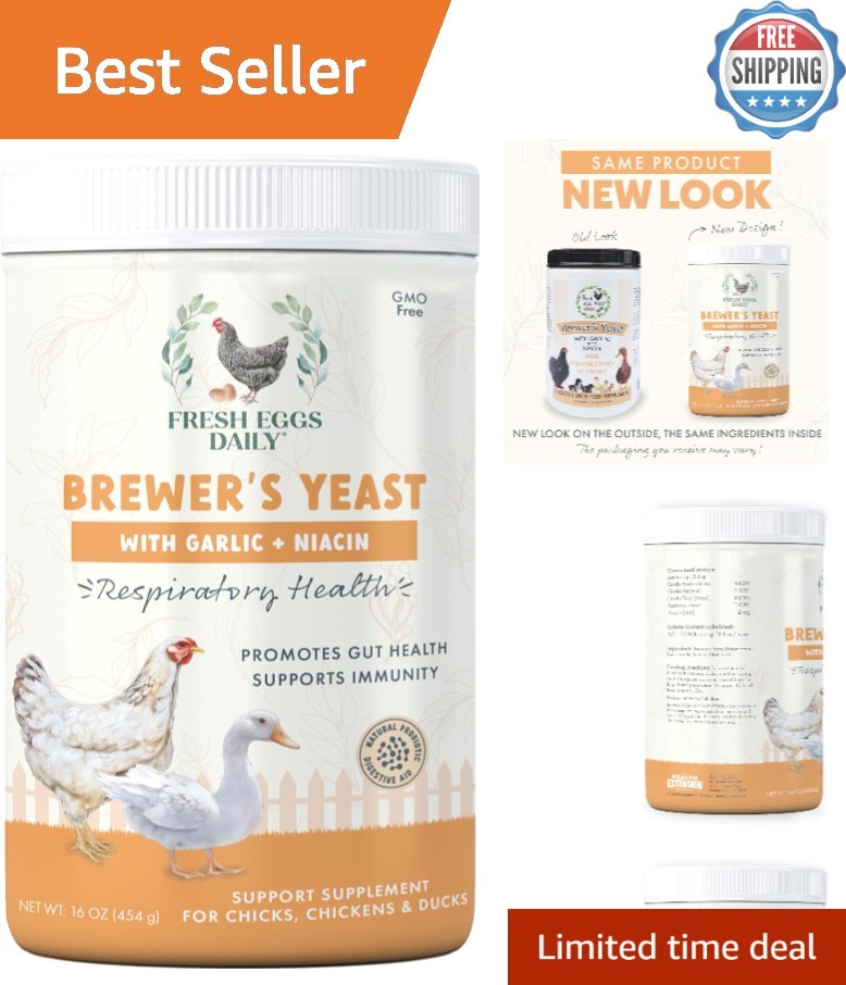 Brewers Yeast Powder with Garlic & Niacin for Healthy Chickens & Ducks - 1lb
