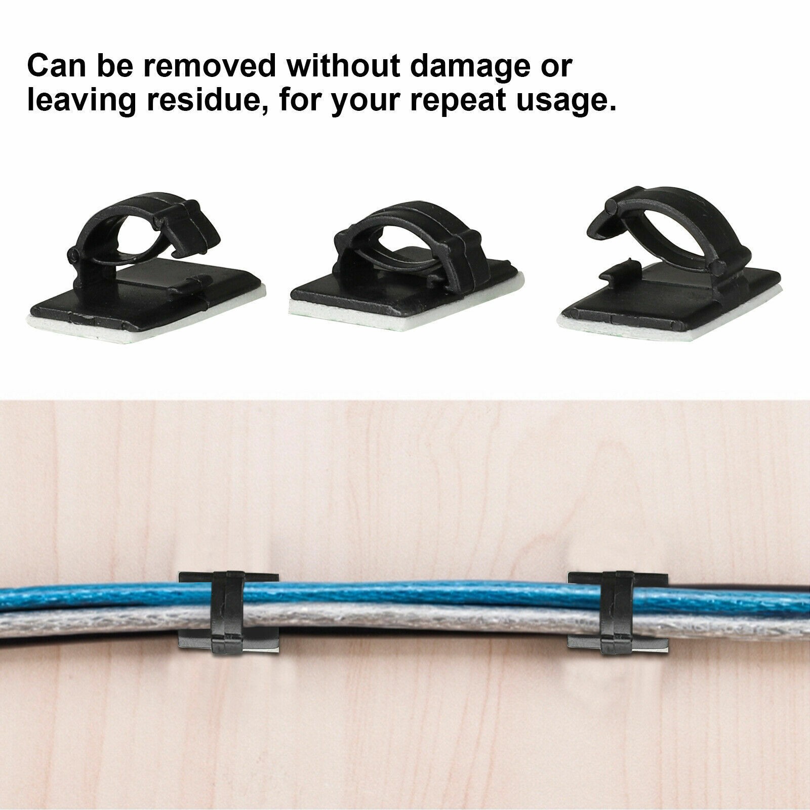 100Pcs Cable Clips Self-Adhesive Cord Management Wire Holder Organizer Clamp US