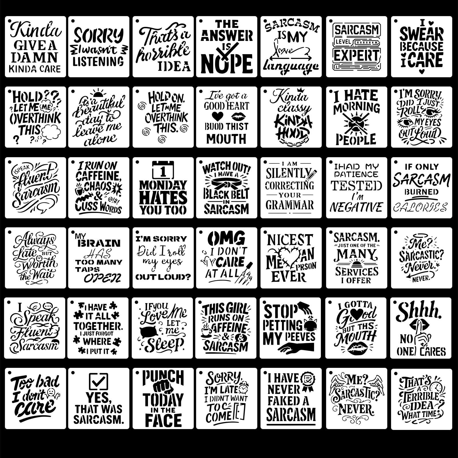 42 Pcs 5×5 in Word Stencils, Sarcastic Art Letter Stencils for Crafts Reusa