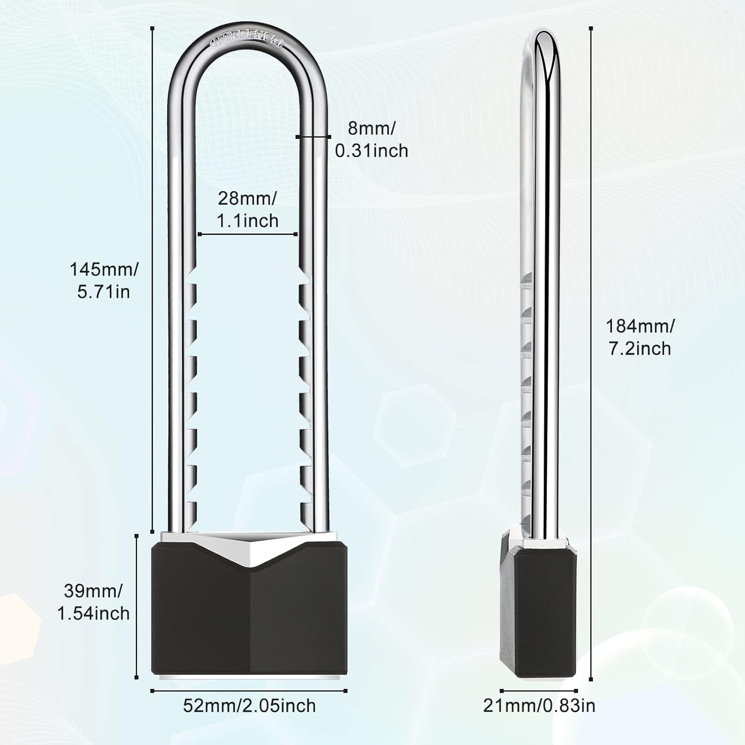 2 Pcs Long Shackle Padlock with Key Solid Brass Removable Adjustable Length S...