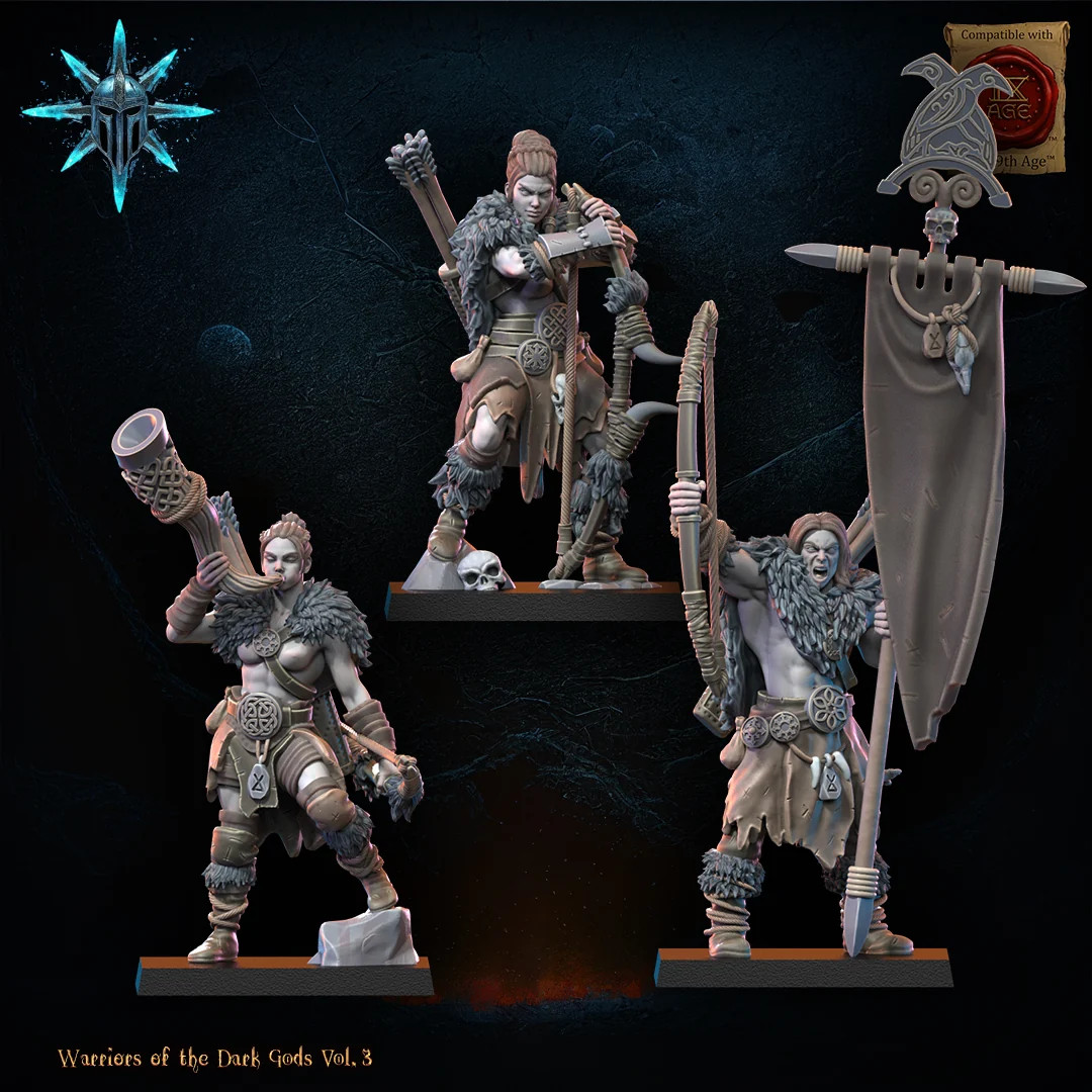 Barbarian Regiment with Bows - Command Group (Set of 3) - 28-32mm Resin Tabl