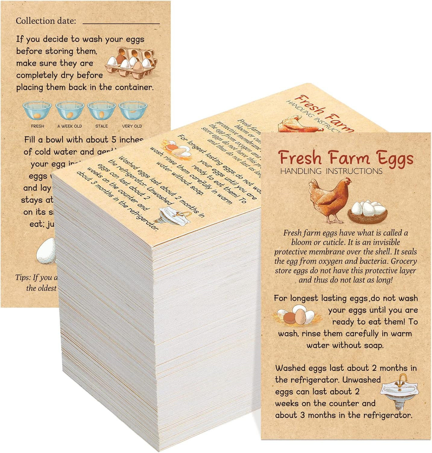 Fresh Farm Eggs Handling Instruction Cards 2 x 3.5'' Egg Carton Stamp Bulk Label