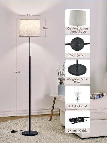 60" Modern Floor Lamp for Living Room Bedroom, Standing Lamp with Oatmeal Black