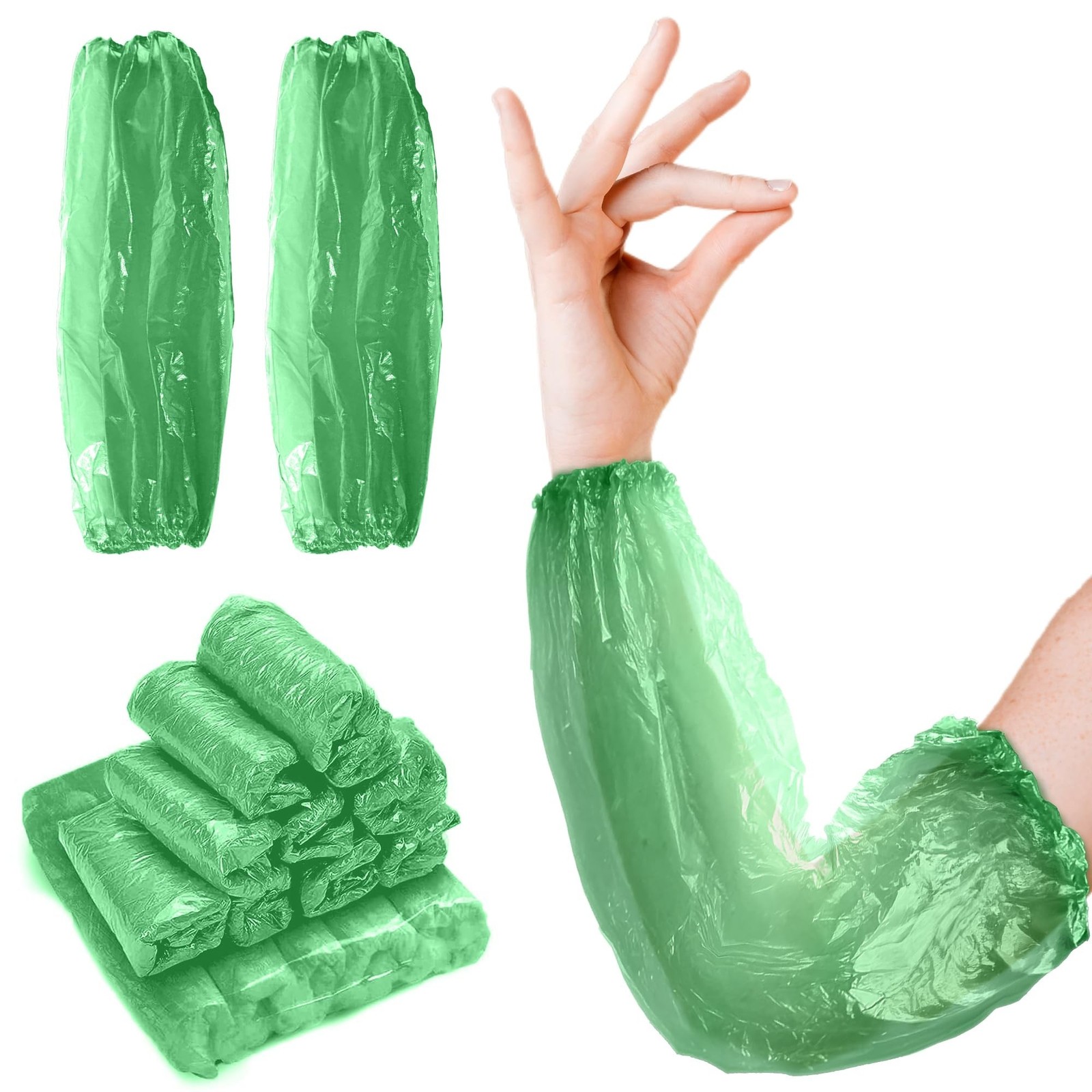 EZGOODZ Green Disposable Arm Sleeves, 18 Inches. 100 Pack Waterproof Sleeve f...