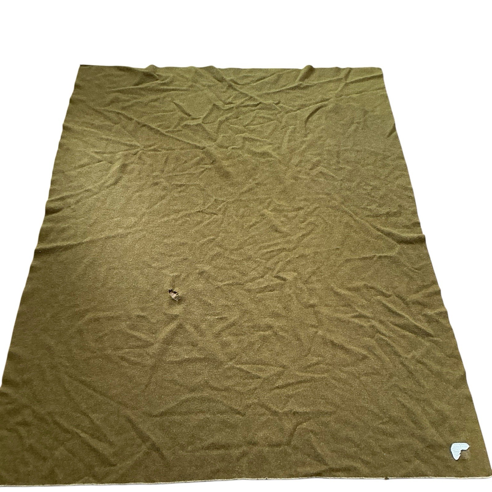 Vintage 1940s World War II military drab green reversible wool blanket 56x74 USA