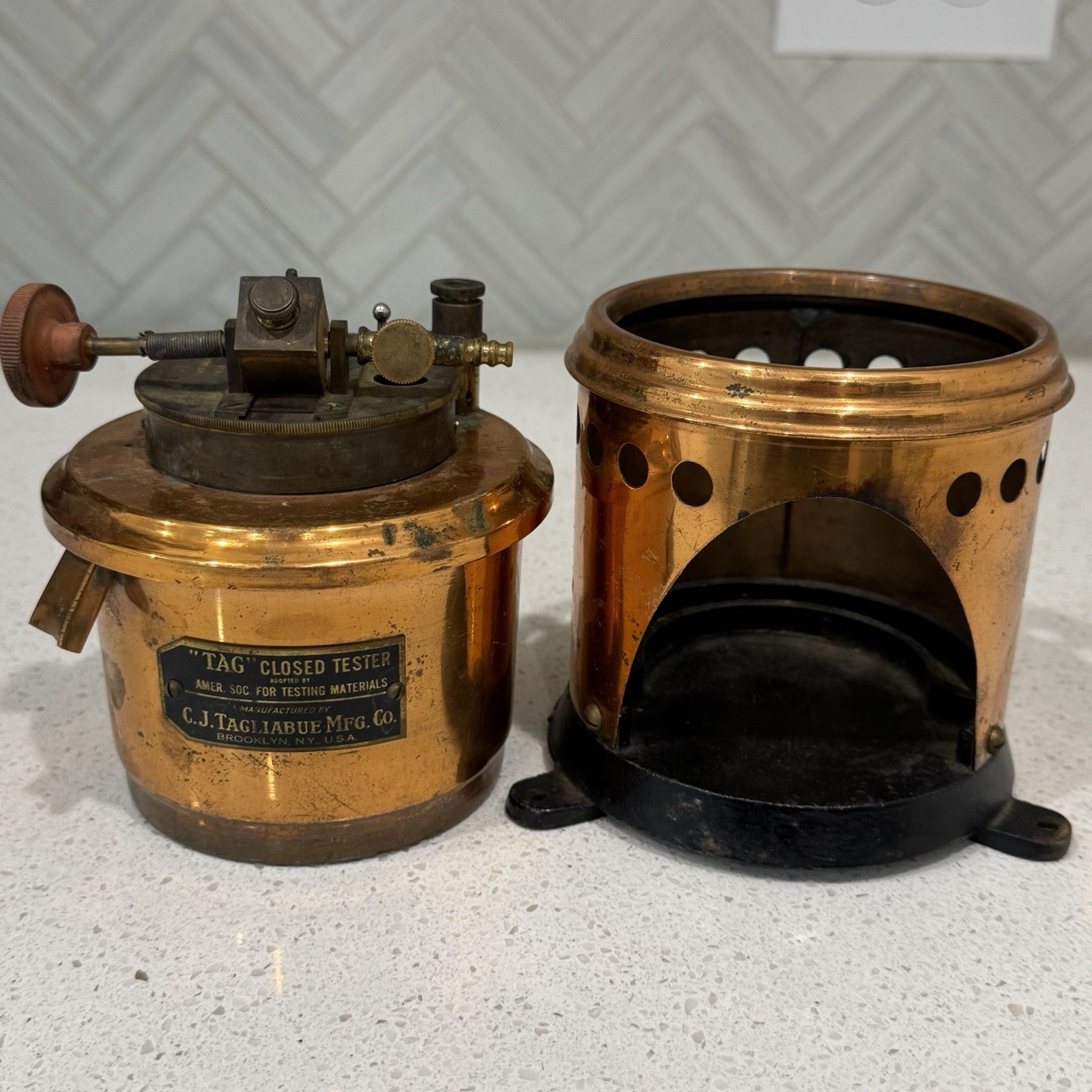 Antique CJ Tagliabue Mfg Co Copper Closed Flash Point Petroleum Tester UNTESTED