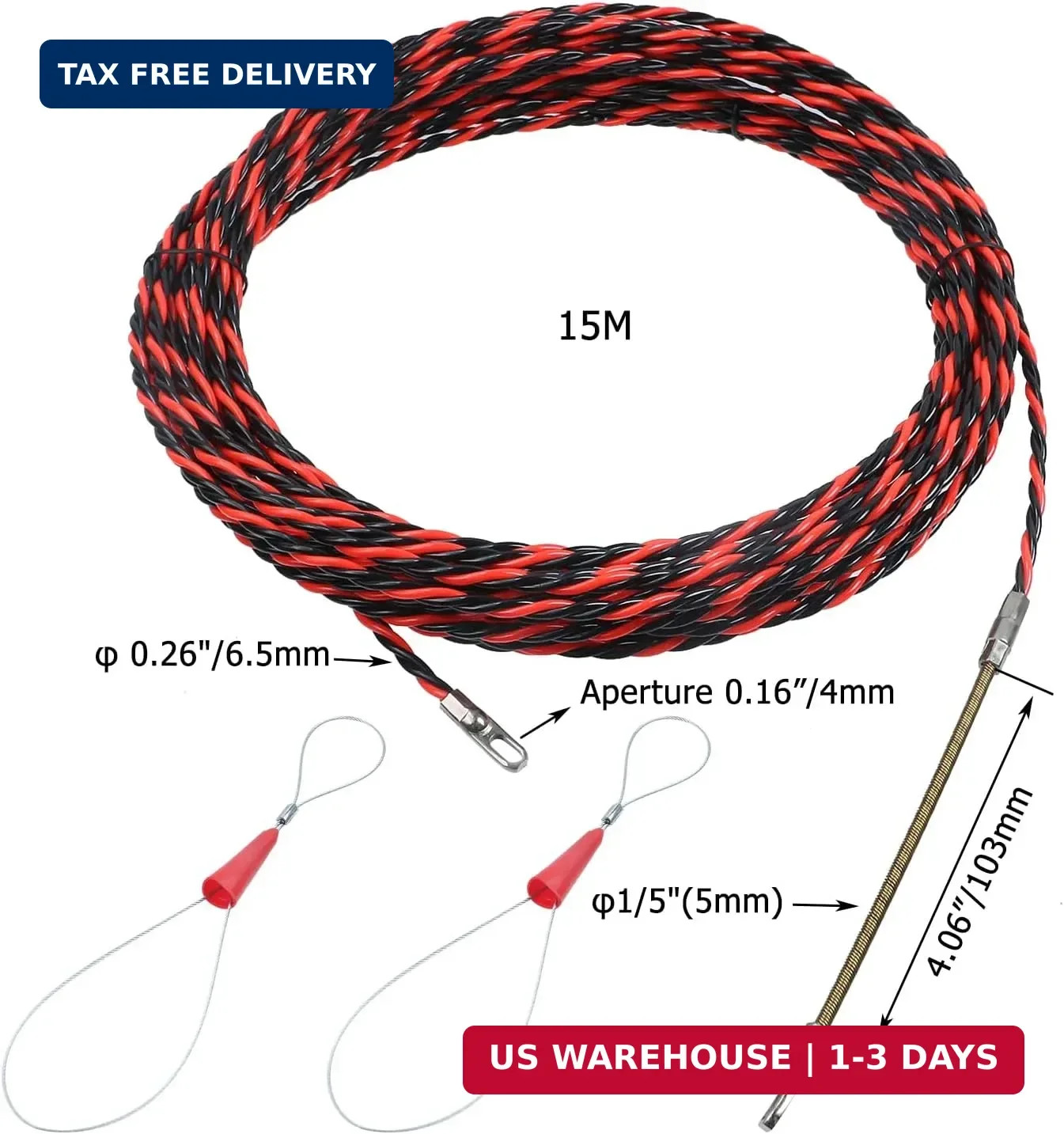 0.26"/6.5mm Fish Tape Cable Puller Kit, Electrical Cable Puller Through Wall Wir