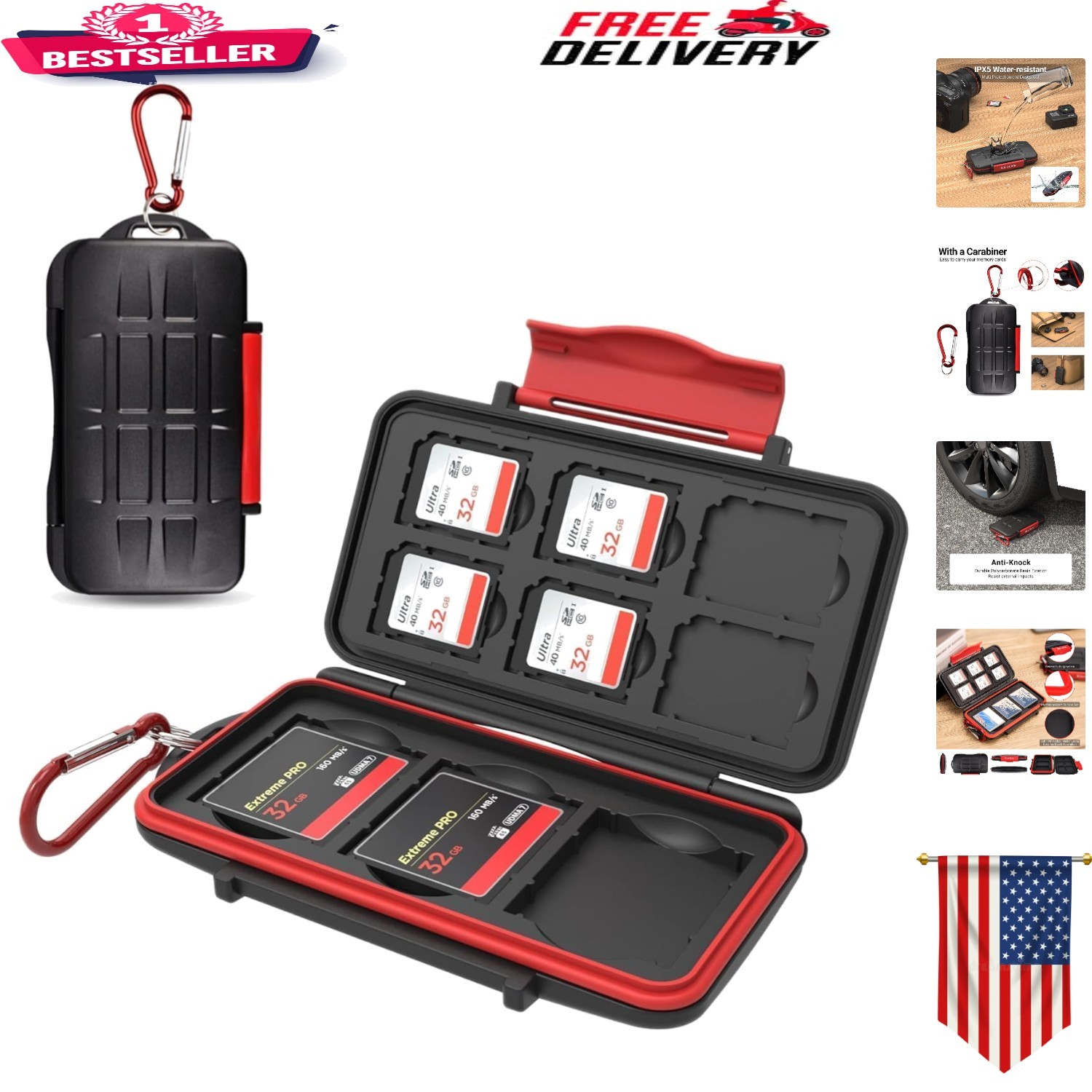 9-Slot Waterproof Memory Card Case with Ergonomic Locking System - Sleek & Safe