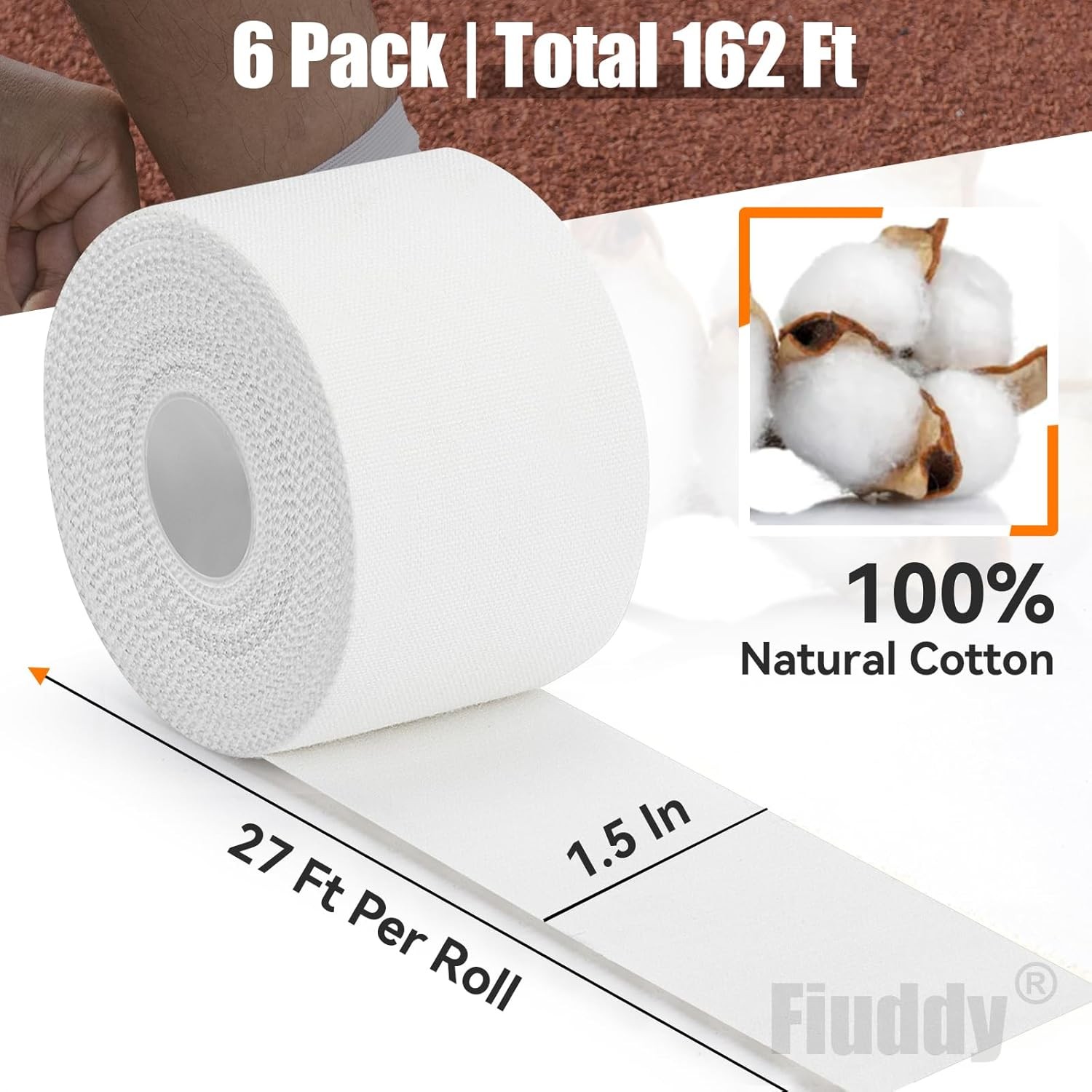 Professional 6 Pack White Athletic Sports Tape - 1.5 Inch — 30 Feet Per Roll...