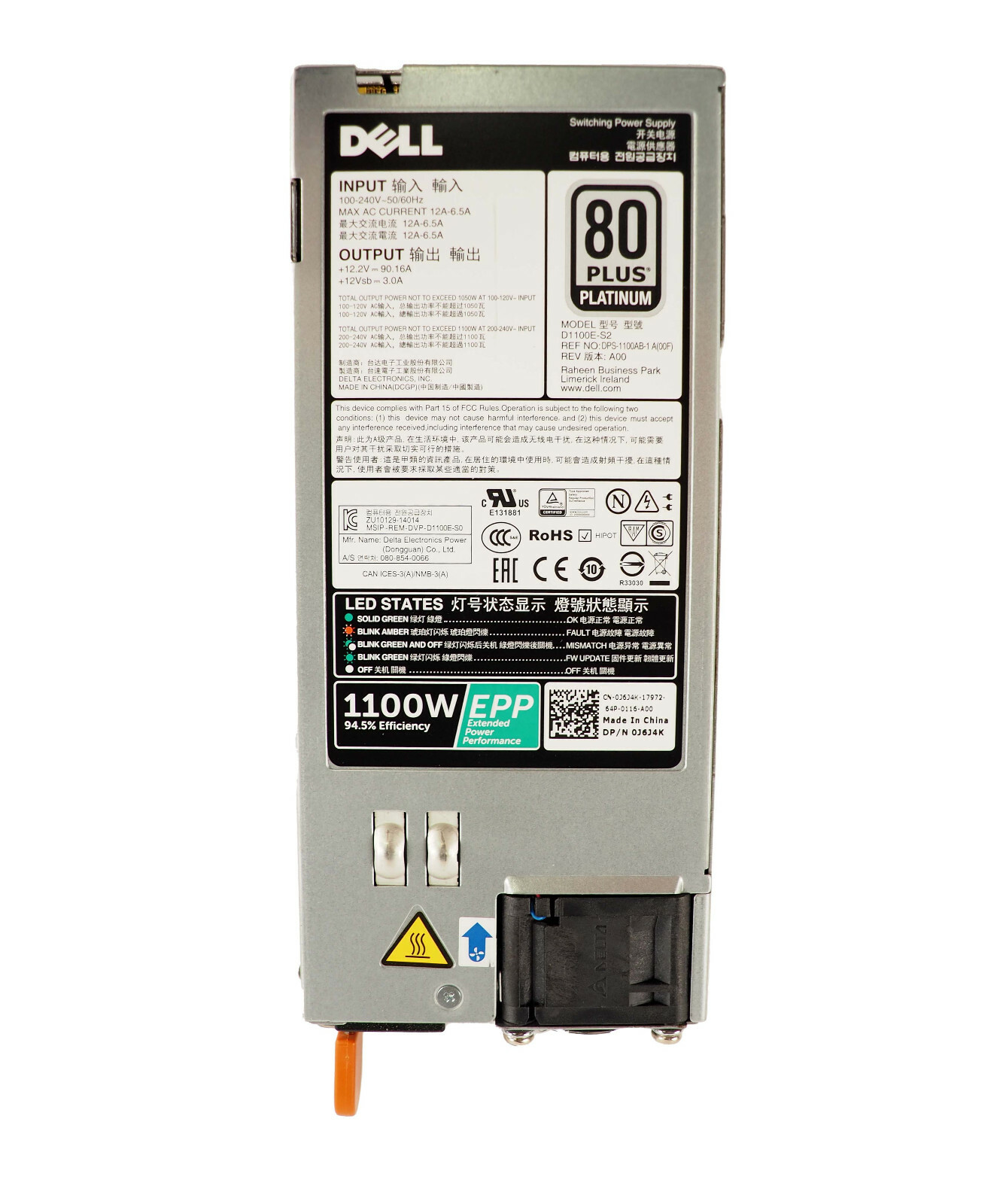 Dell D1100E-S2 12A MAX PSU For Dell S6100-ON J6J4K  DPS-1100AB-1 A(00F)