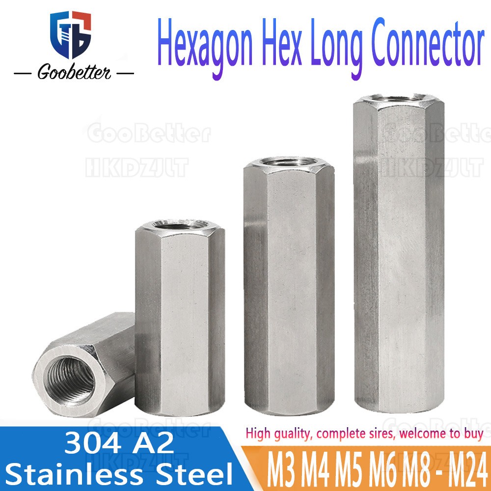 M3-M24 304 Stainless Steel Hexagon Hex Long Connector Joint Tubular Coupling Nut