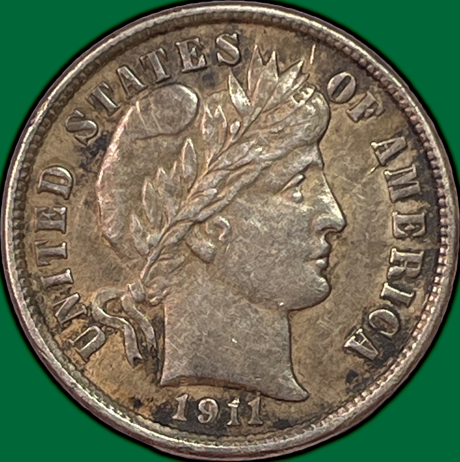 1911 Barber Dime Silver Almost Uncirculated AU Coin #32686