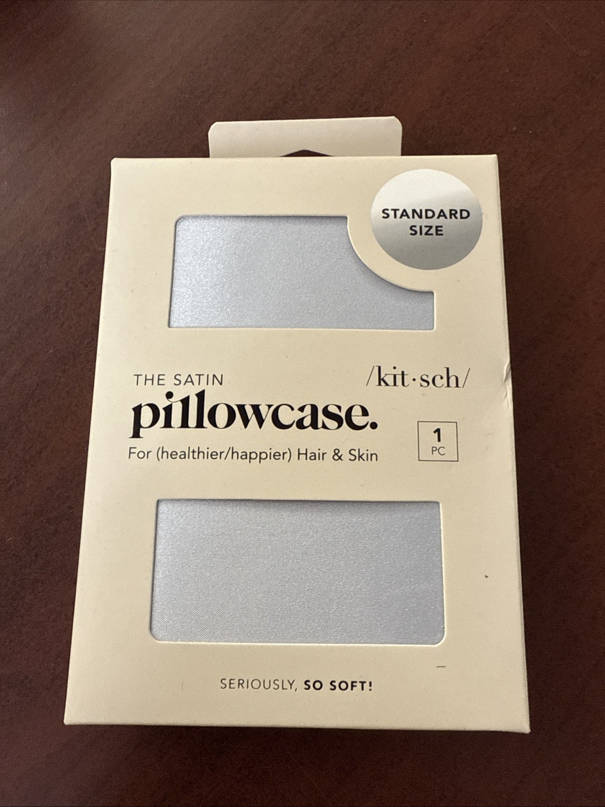 New KIT-SCH BEAUTY Silver Satin Pillowcase STANDARD Size 26" x 19" Zip Closure