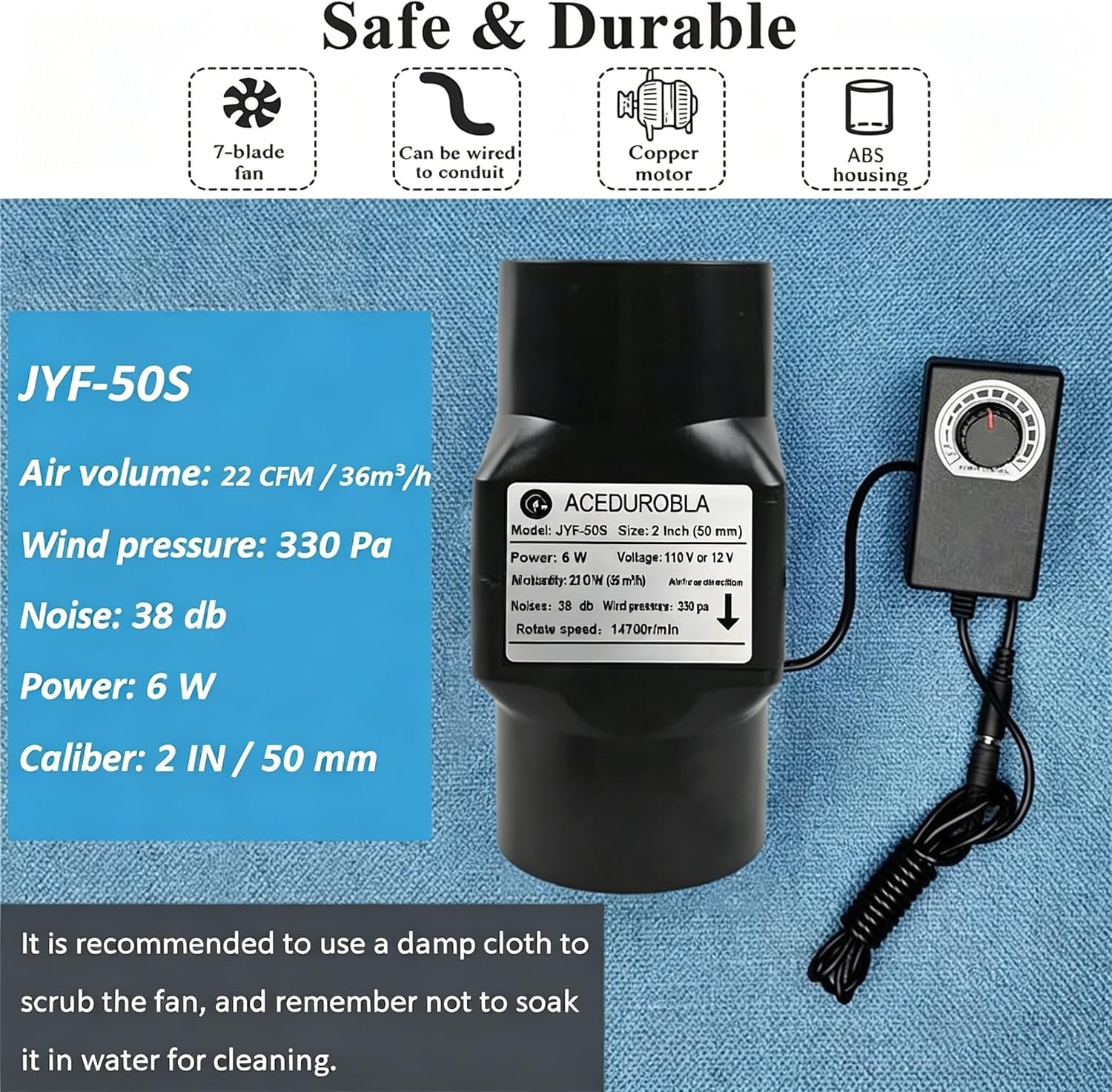 2 inch Inline Duct Fan, 2'' 22 CFM Ventilation System High Small, 2inch-Black