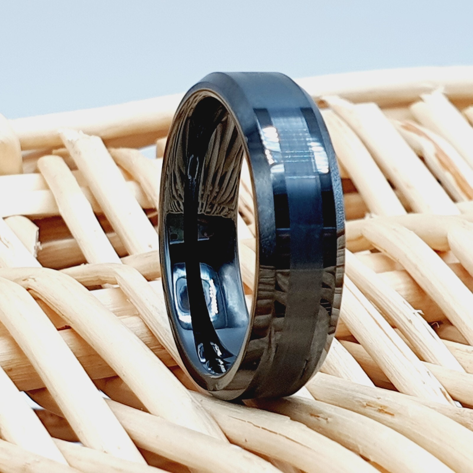 Women’s 6mm Black Tungsten Wedding Band, Brushed Center Comfort-Fit Promise Ring