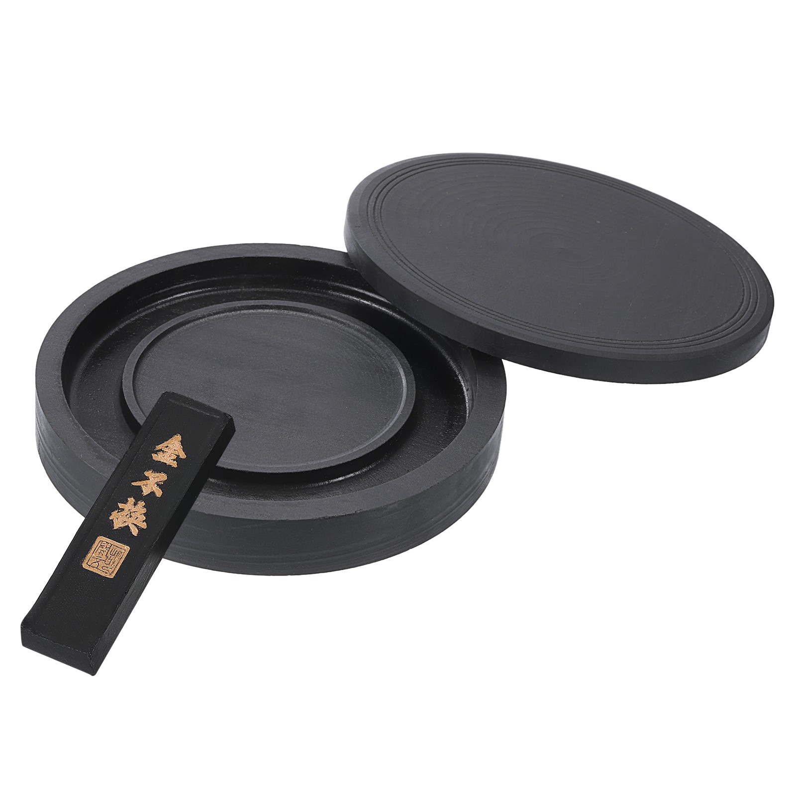 6 Inch Square Chinese Calligraphy Inkstone with Ink Stick Black