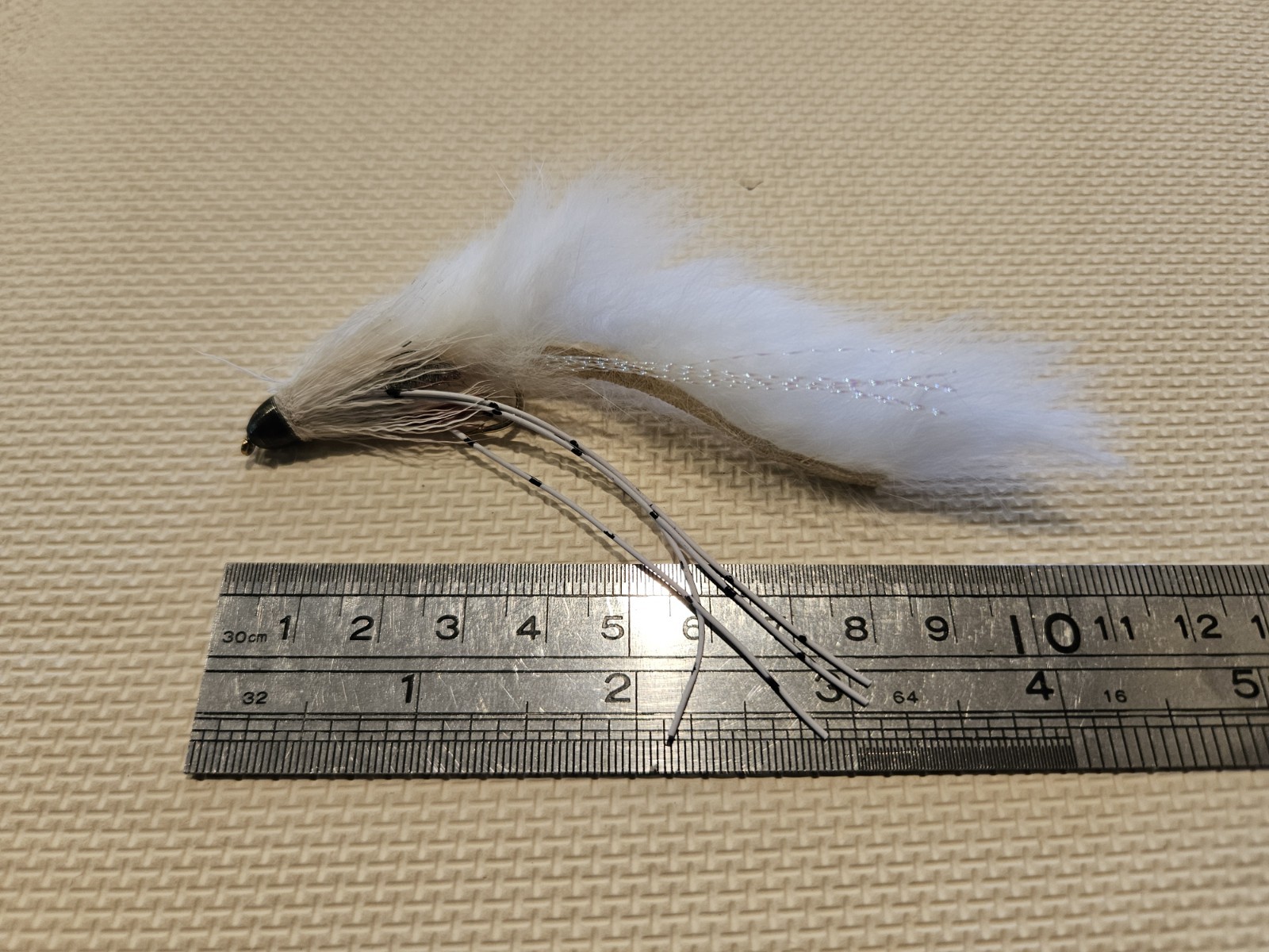 6 Cone Head White Zuddler size 4 fishing flies Deer hair zonker strip rubber leg
