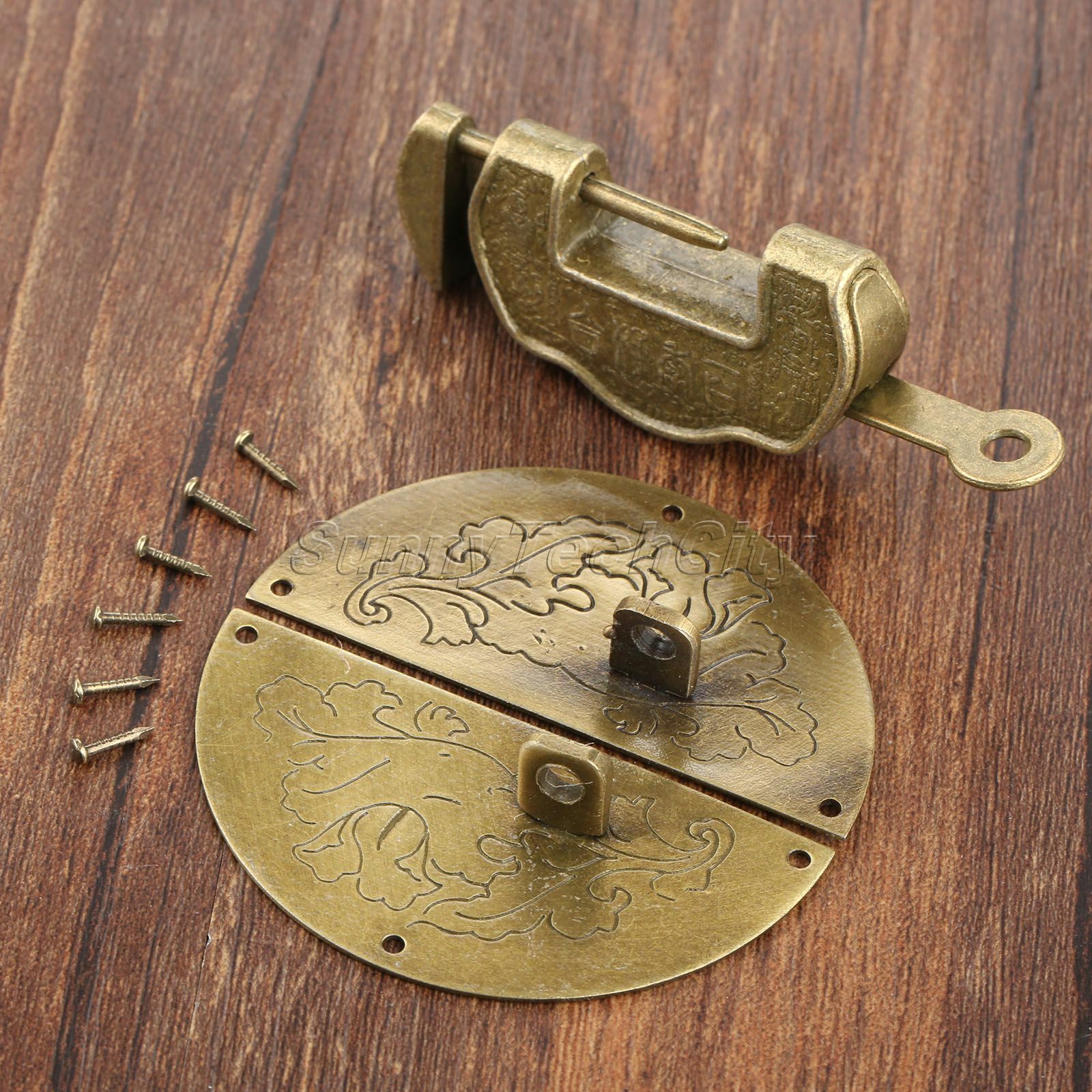 Vintage Cabinet Latches Padlock Box Closet Drawer Lock Clasp Hasp Set Hardware