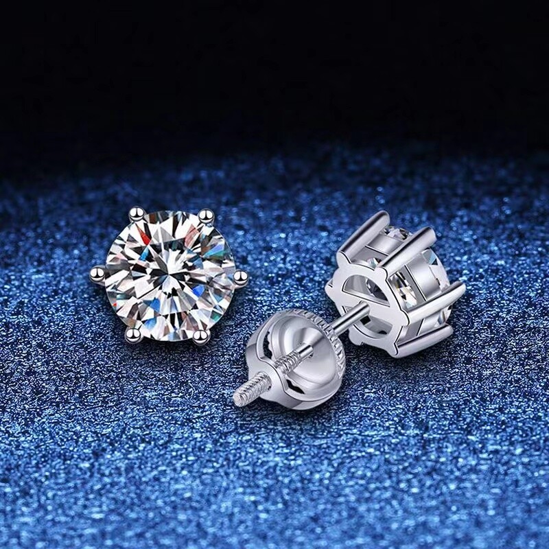 D Color Moissanite Solitaire Stud Earrings Screwback S925 Silver Platinum Plated