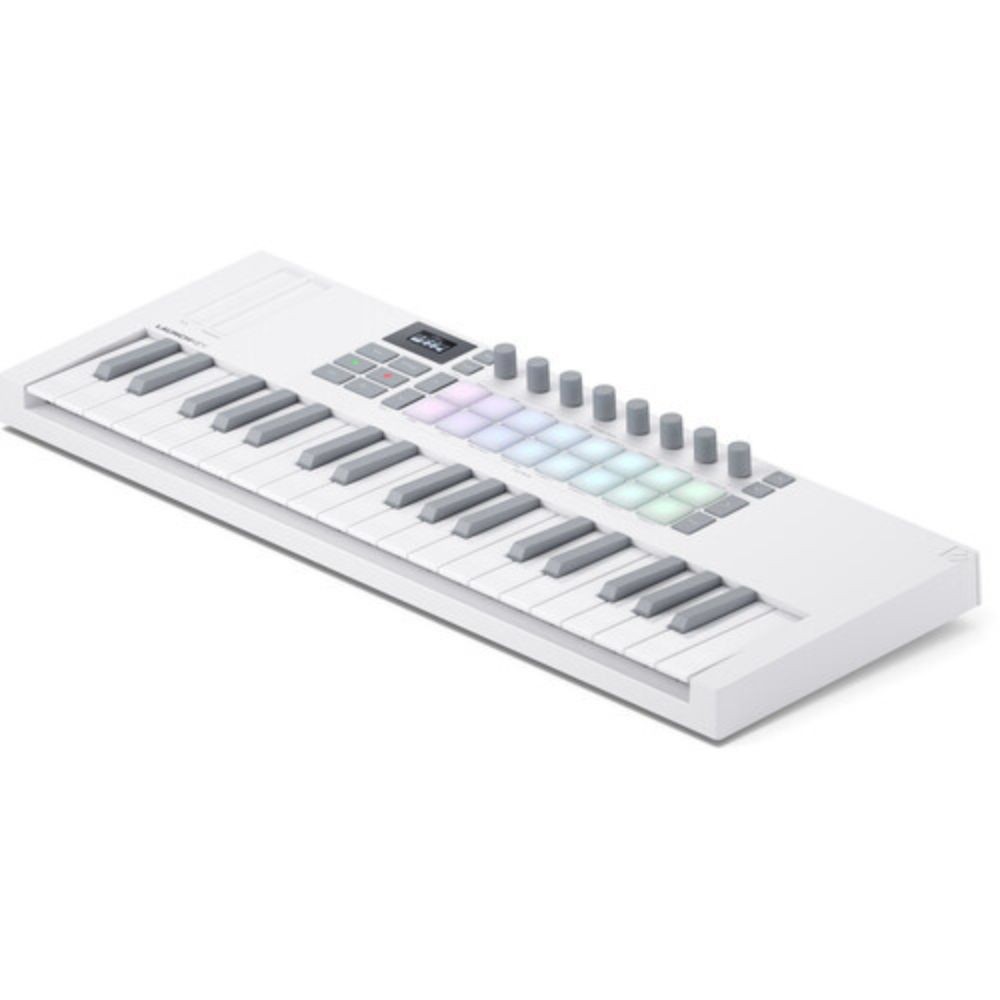 Novation Launchkey Mini 37 MK4 White MIDI Controller w/ Pedal and MIDI Cable