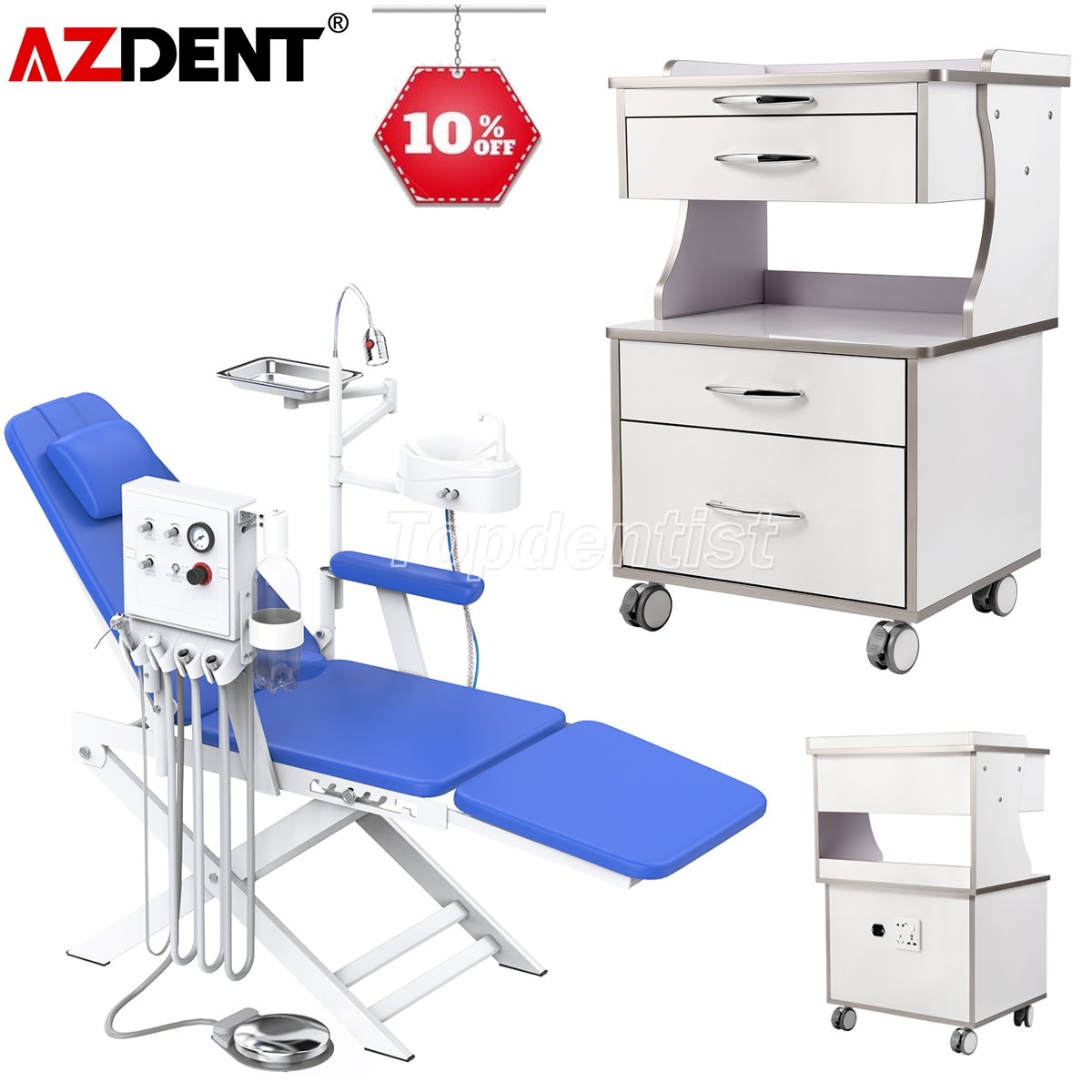 Dental Trolley Mobile Storage Cabinet Tool Cart with Socket 3 Drawers /Chair