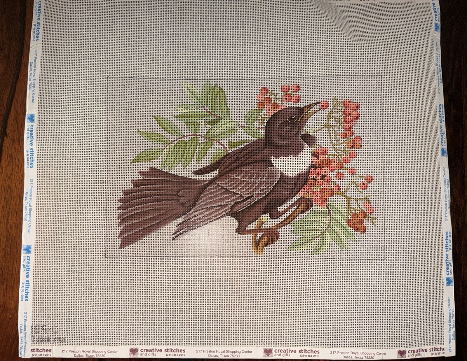 Audubon Style Bird Needlepoint.             18 Count.   9” w  X 6” H