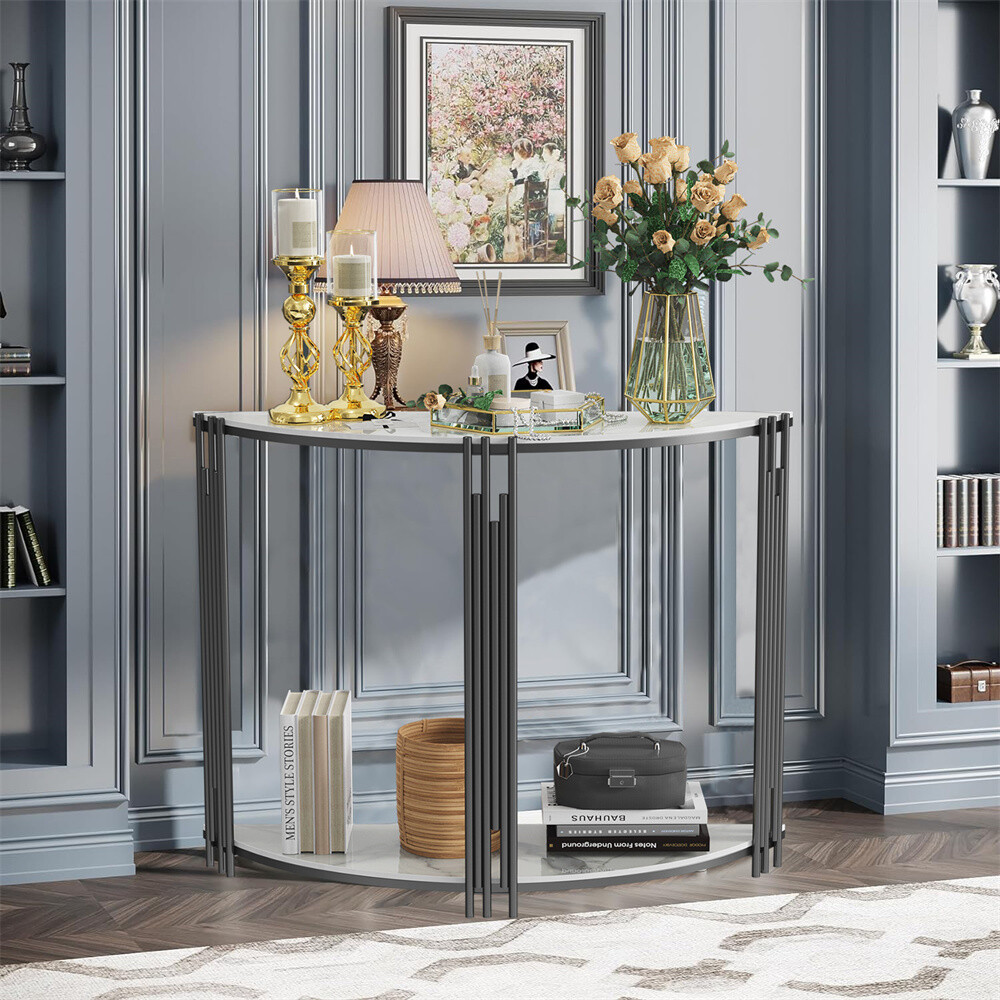 Marble Console Sofa Entry Table With Storage Shelf For Living Room Hallway Foyer