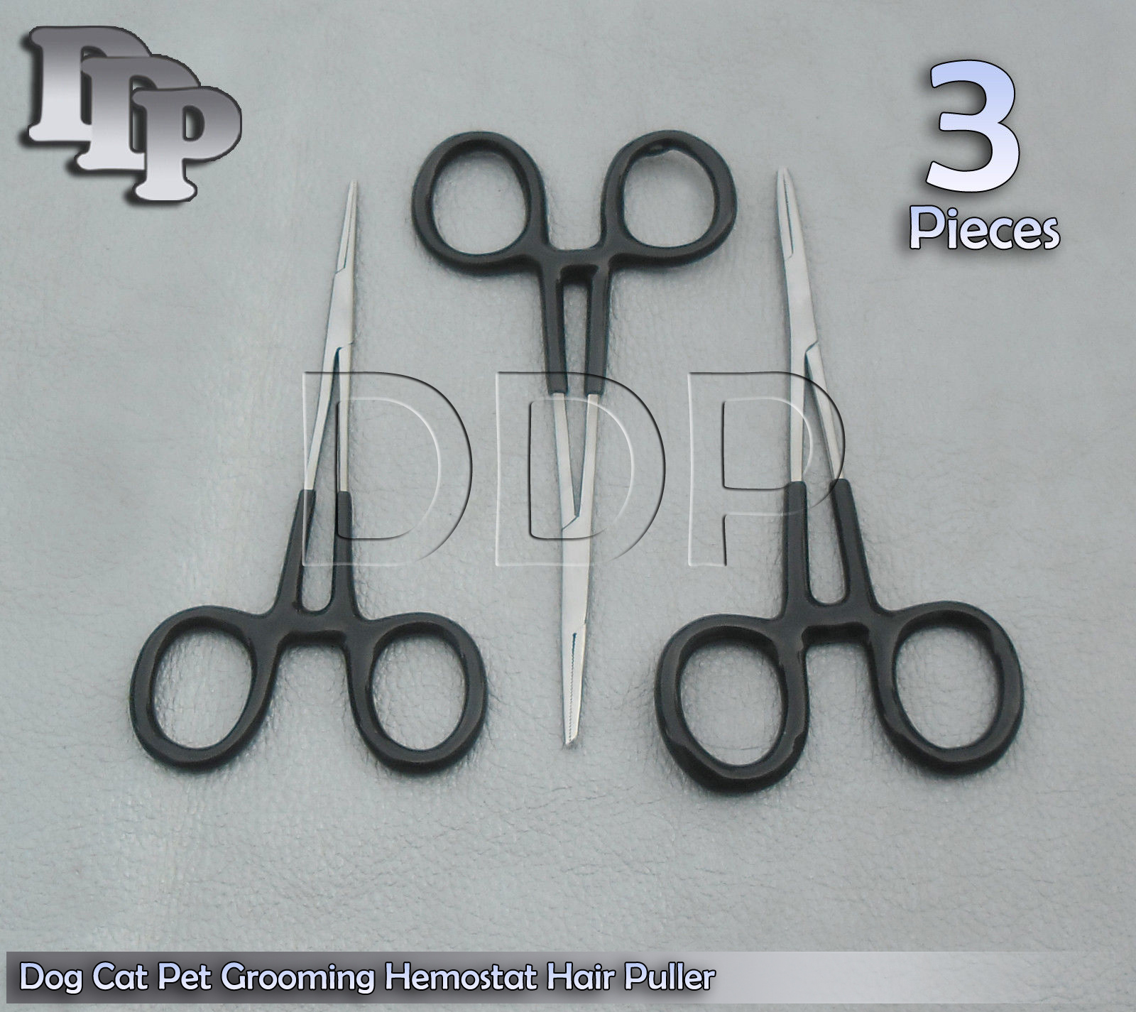 3 Dog Cat Pet Grooming Hemostat Hair Puller 5" Black Dep Handle Straight