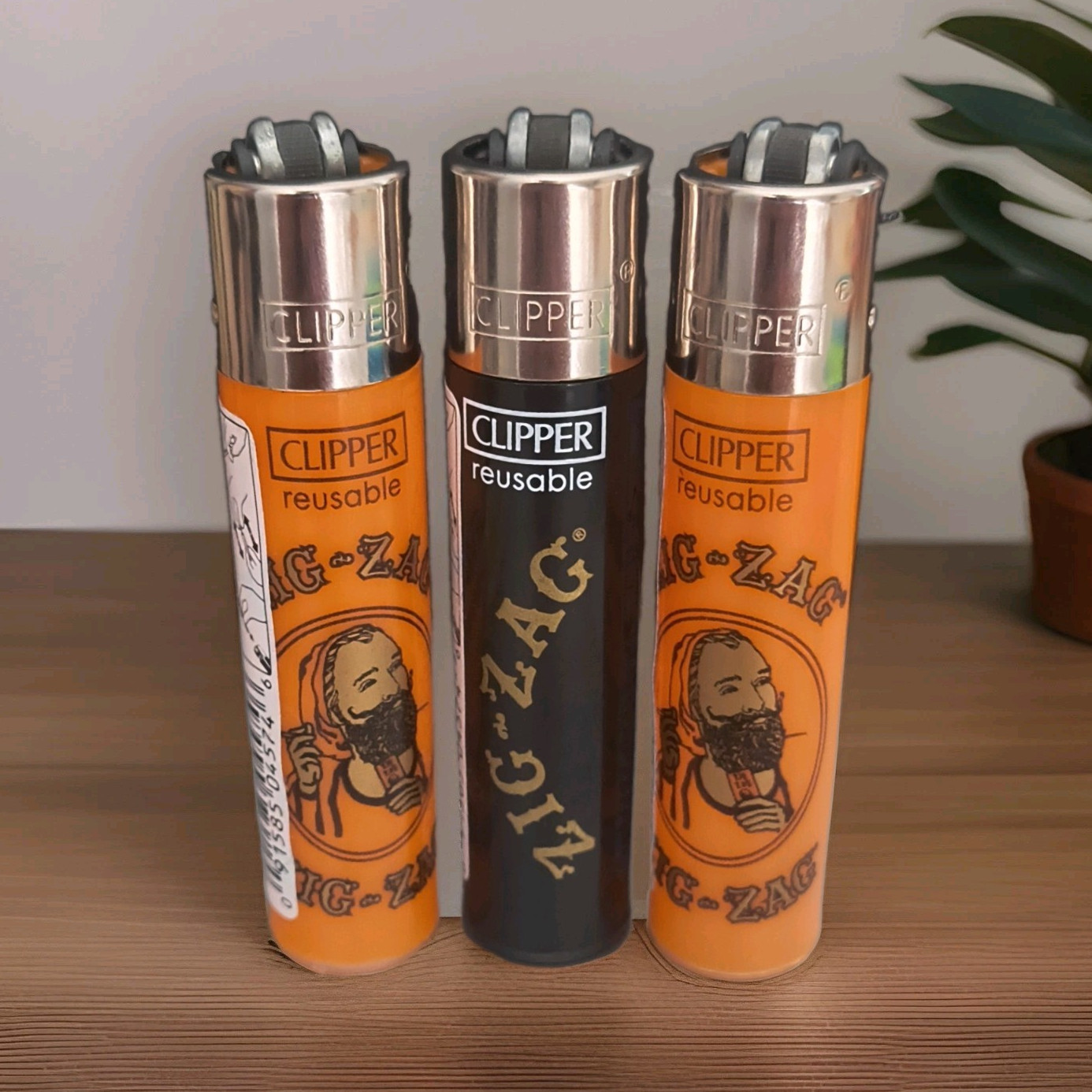 Clipper Reusable Cigarette/ Smoking Lighter 3 Pack Lot Orange & Black Zig- Zag